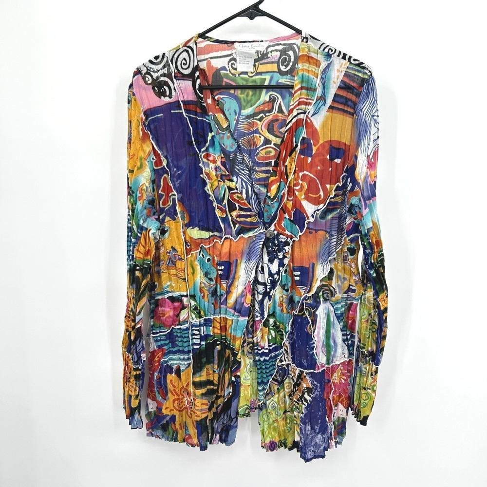 Artsy Crinkle‎ Boho Blouse Sheer Ruffle Flowy Abstract Indie Statement Top